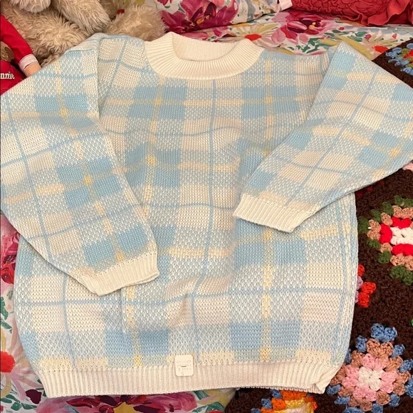 Vintage NOS Blue and White Plaid Sweater - Picture 6 of 8